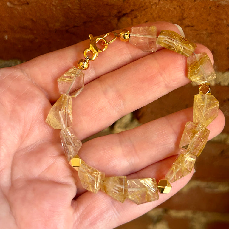 Rutilated Quartz Nugget Bead Bracelet