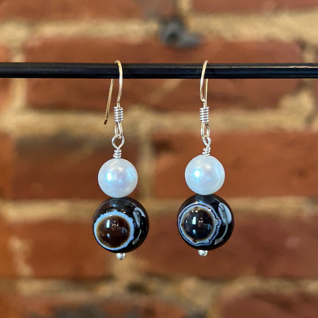 Pearl + Sardonyx Bead Earrings