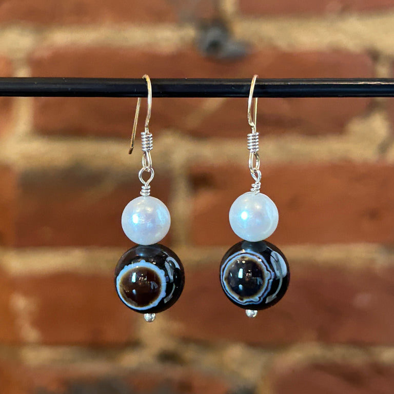 Pearl + Sardonyx Bead Earrings