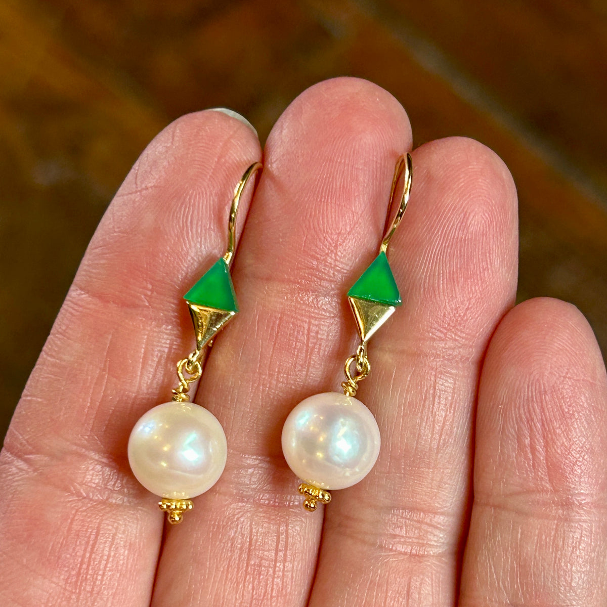 Freshwater Pearl + Green Onyx Earrings