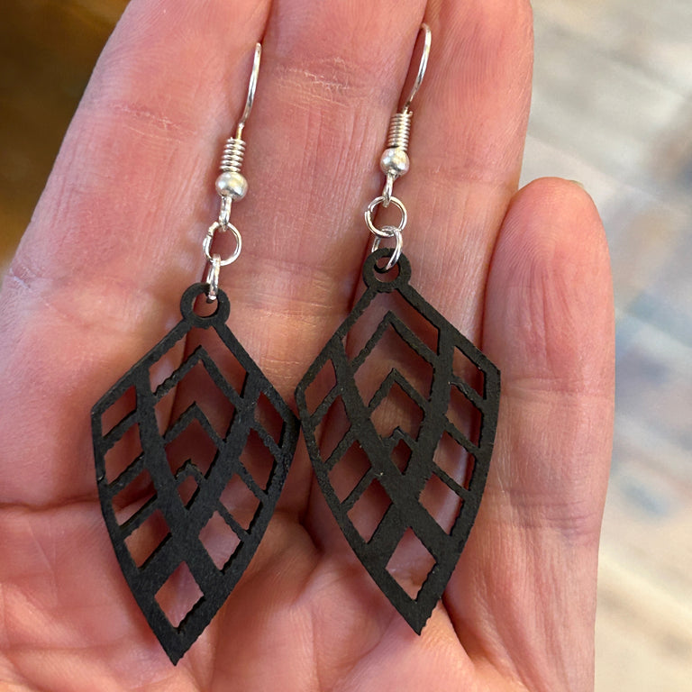 Black Wood Leaf Earrings