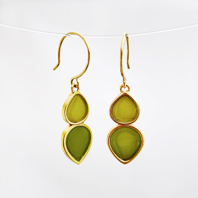 Green Opposing Pears Earrings