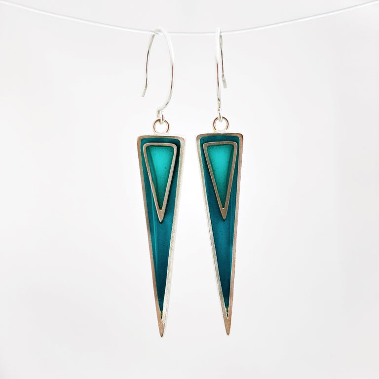 Teal + Turquoise Nesting Triangle Earrings