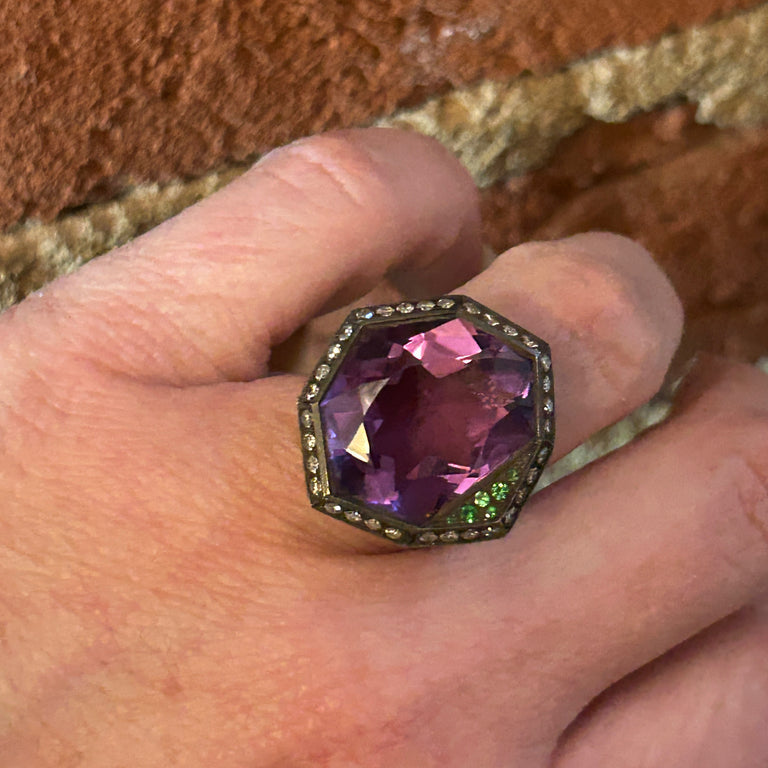 Amethyst + Tsavorite Garnet Ring