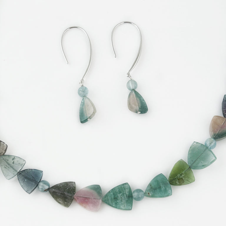 Tourmaline + Aquamarine Bead Necklace + Earrings Set