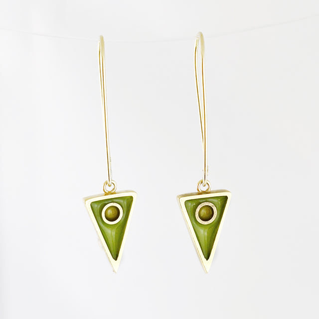 Small Green Nesting Circle + Triangle Earrings