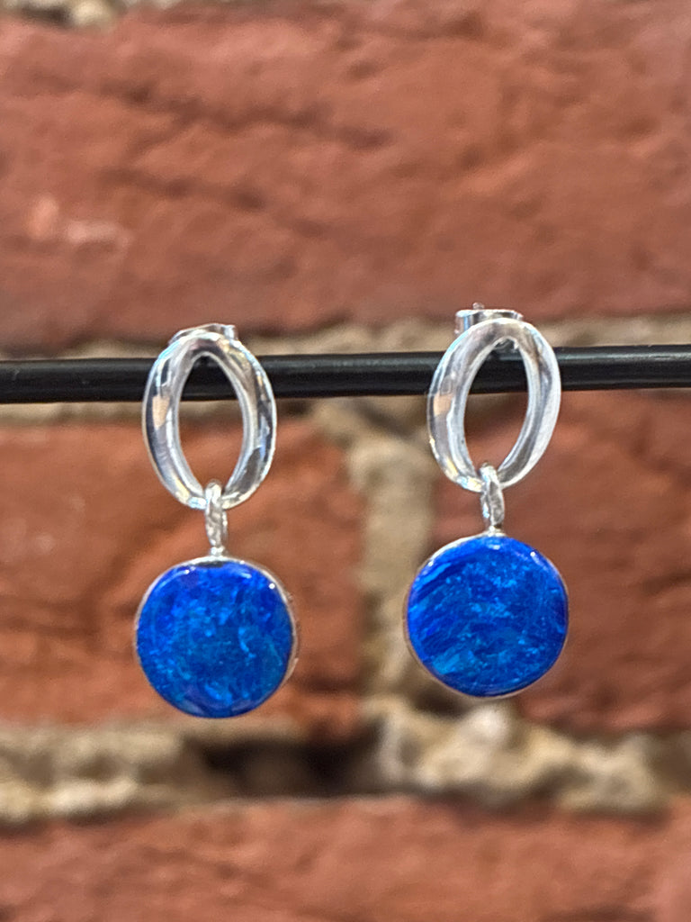 Dark Blue Opal Disc Earrings