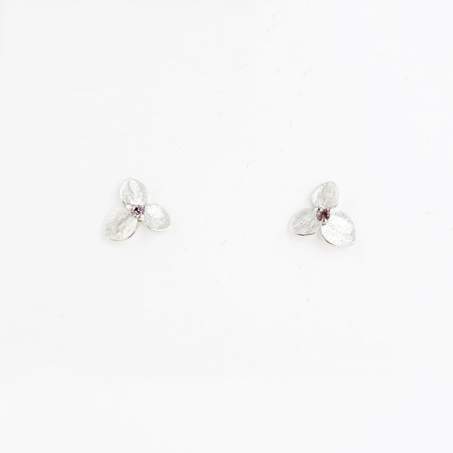 3-Petal Hydrangea Blossom Earrings with Pink Tourmaline