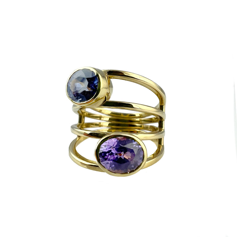 Blue + Purple Sapphire Split-Shank Ring