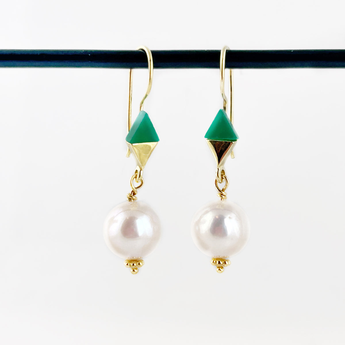 Freshwater Pearl + Green Onyx Earrings