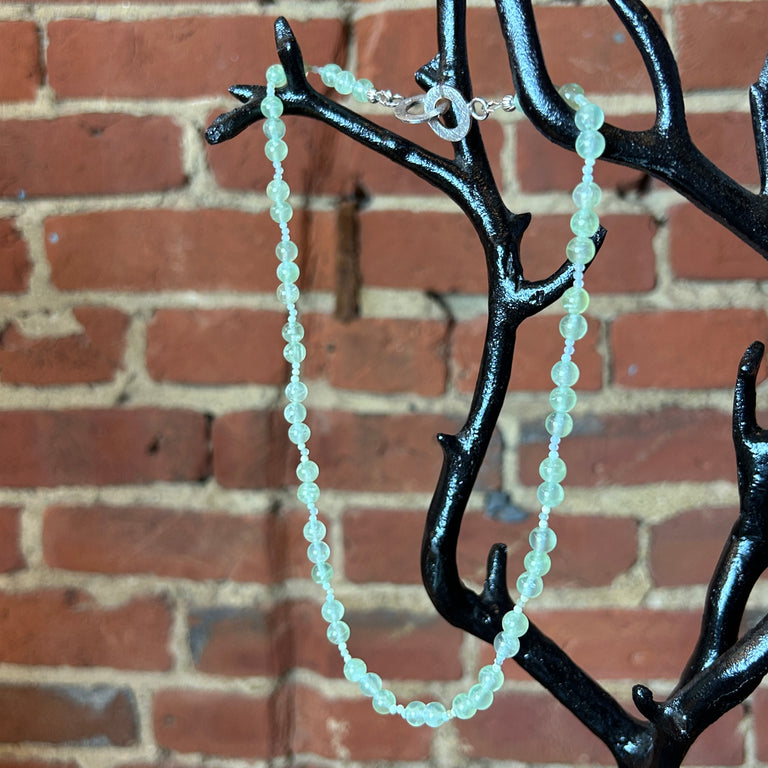 Prehnite + Green Opal Bead Necklace