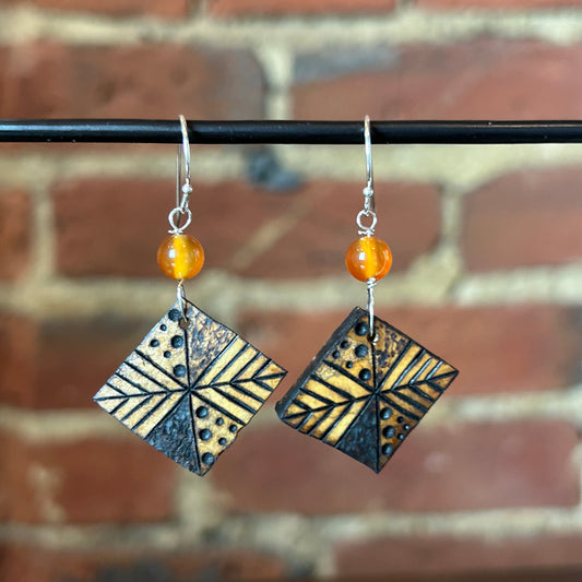 Gourd Tile + Carnelian Earrings