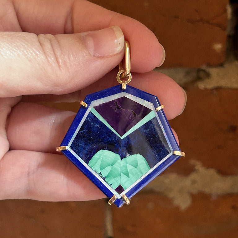 Large Hexagonal Intarsia Pendant