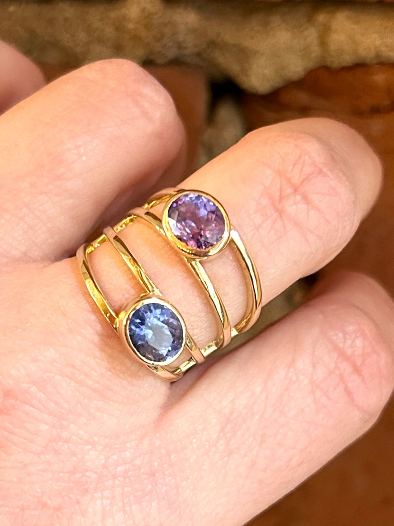 Blue + Purple Sapphire Split-Shank Ring