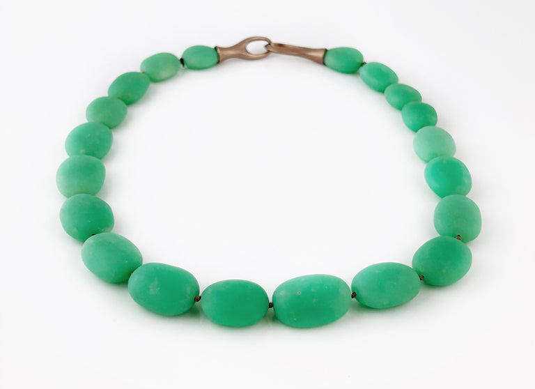 Chrysoprase Ovals Bead Necklace + Earrings Set