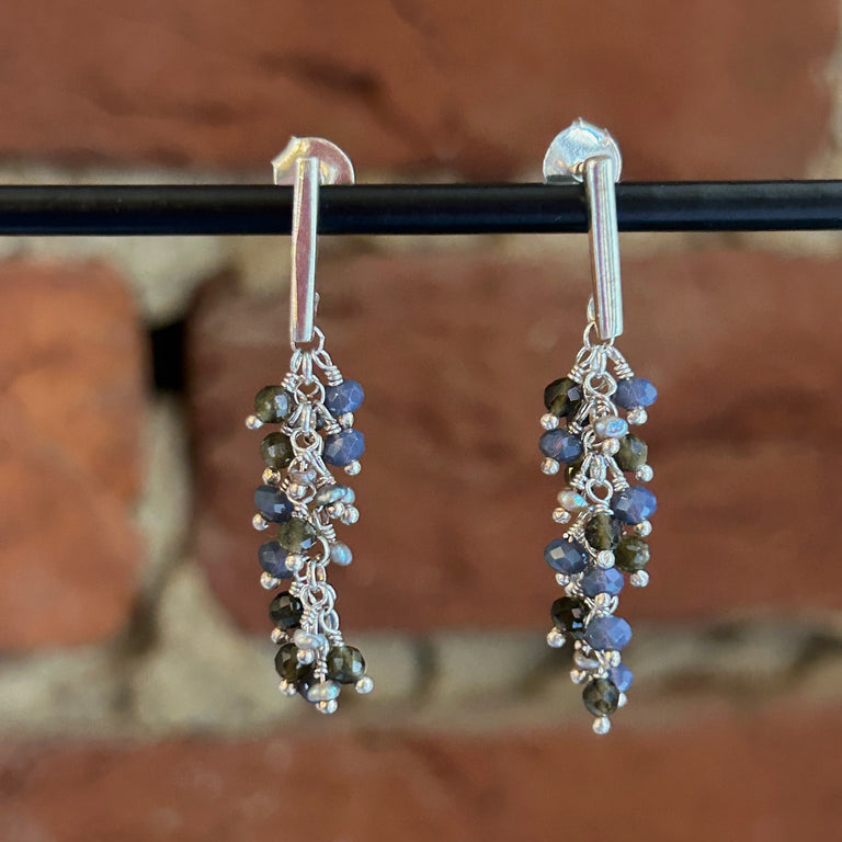 Grey Pearl, Chalcedony + Cat's Eye Bead Earrings