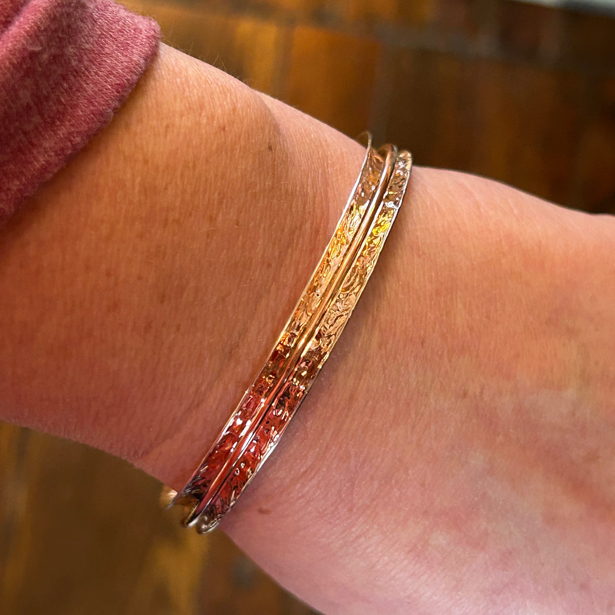 Hammered Copper + Sterling Bangle