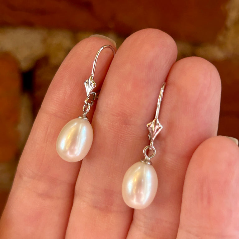 White Freshwater Egg Pearl Earrings