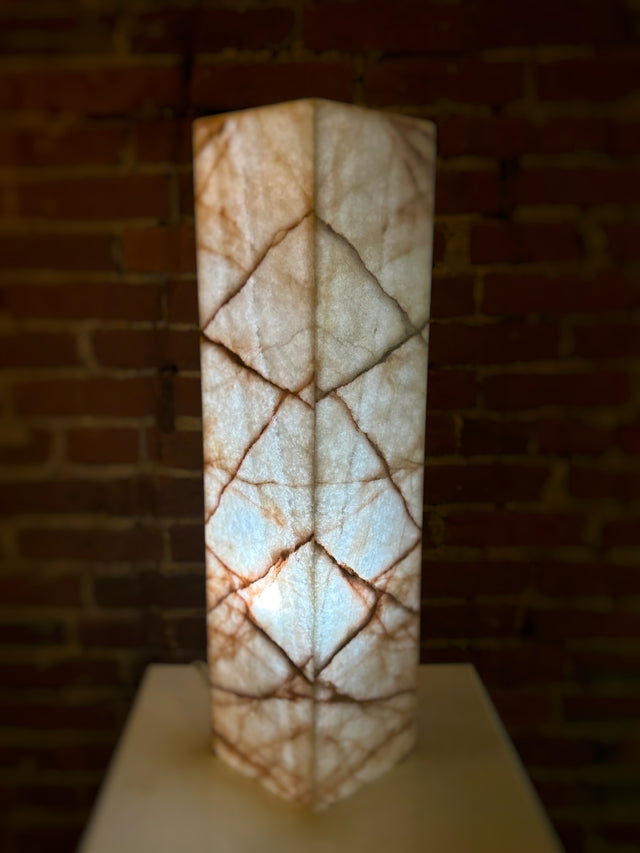 Large Harlequin Blush Calcite Rectangle Lamp