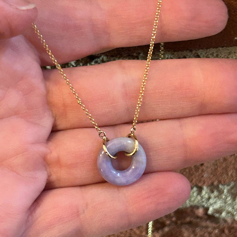 Lavender Jade Circle Pendant Necklace