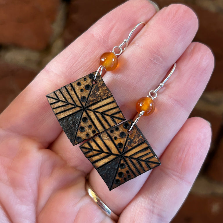 Carved Gourd & Carnelian Earrings