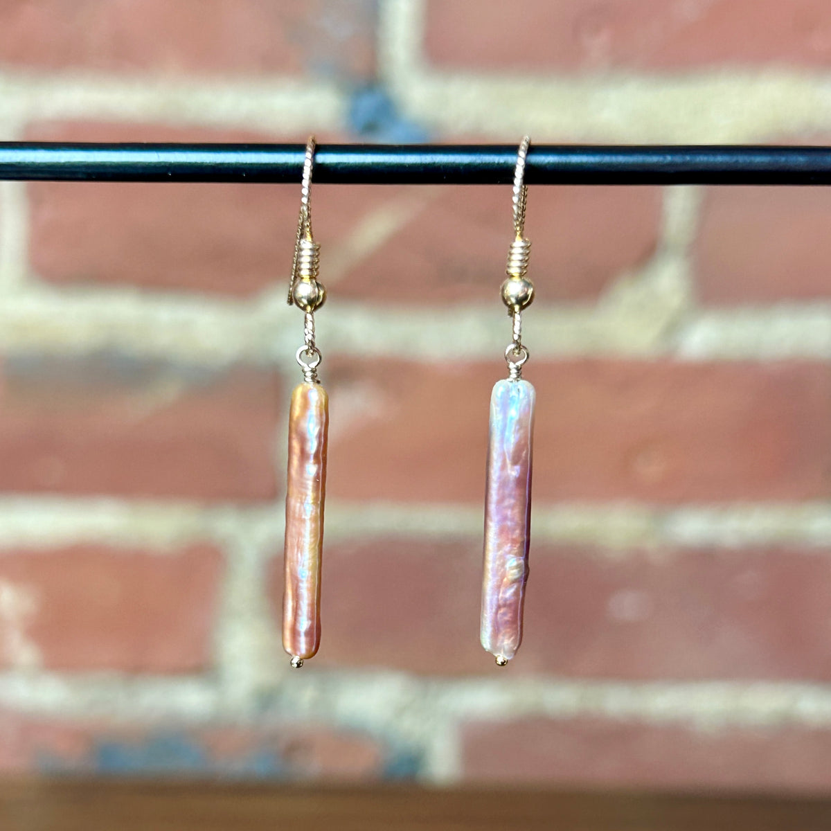 Lavender Pink Cultured Stick Pearl Earrings