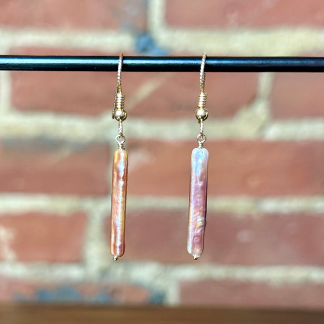 Lavender Pink Cultured Stick Pearl Earrings