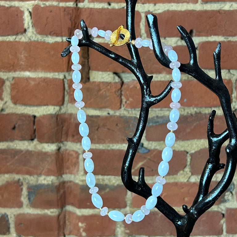 Milky Quartz + Rose Quartz Bead Necklace