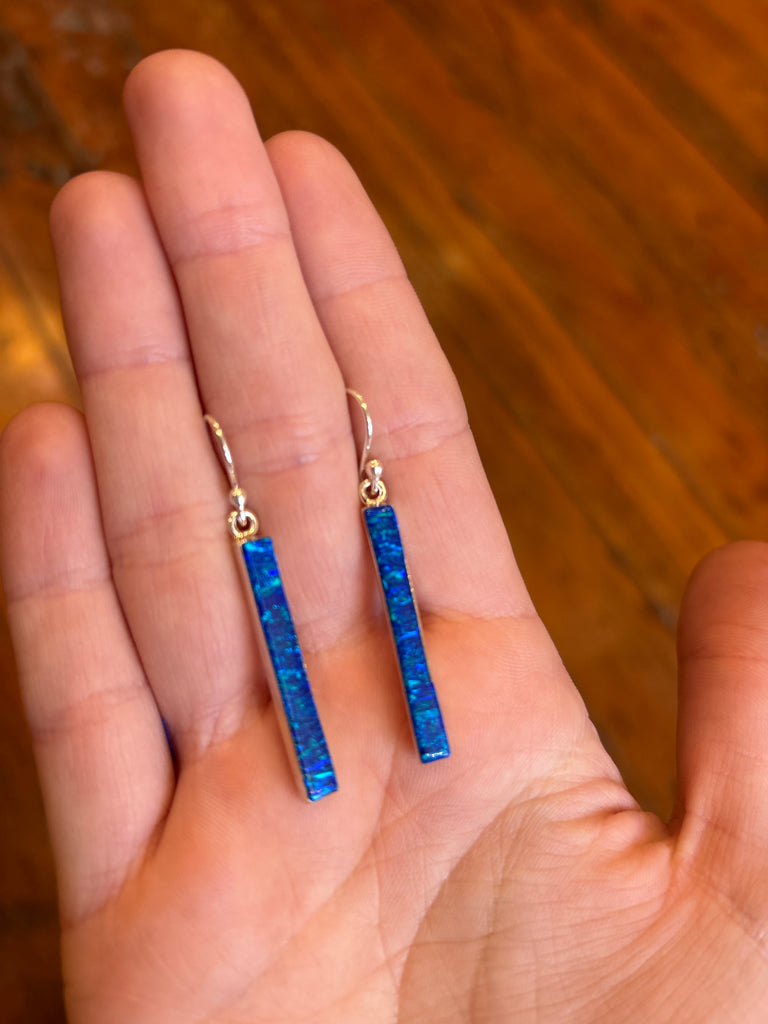 Dark Blue Opal Column Earrings