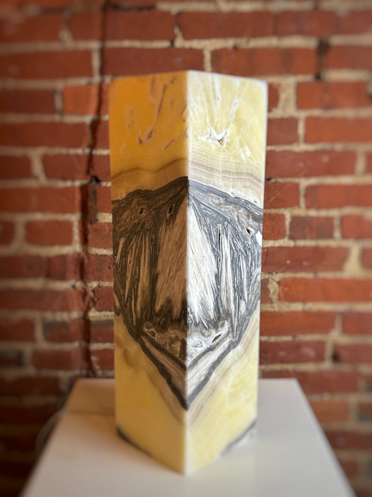 Large Butter Yellow + Black Calcite Rectangle Lamp