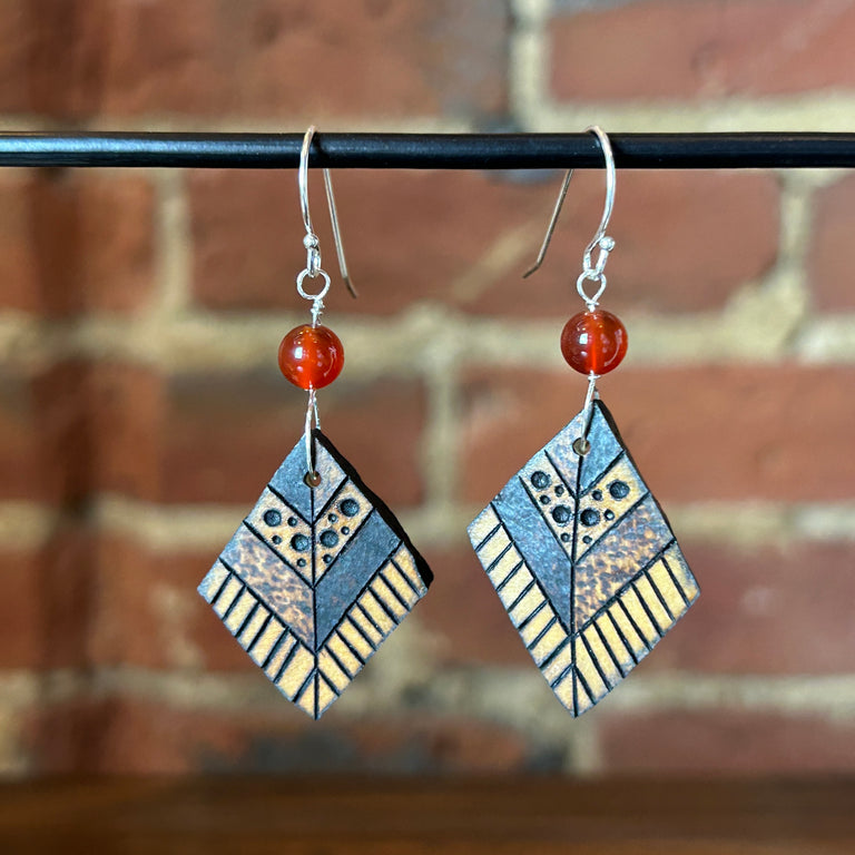 Gourd Tile + Red Agate Earrings