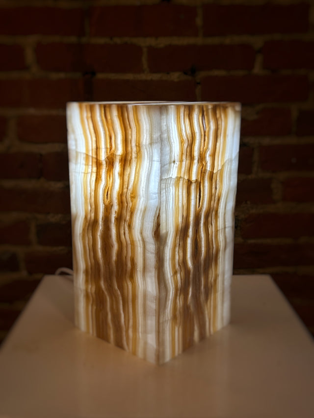 Small Amber Zebra Calcite Rectangle Lamp