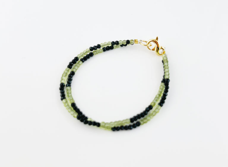 Double Strand Peridot & Black Spinel Bead Bracelet