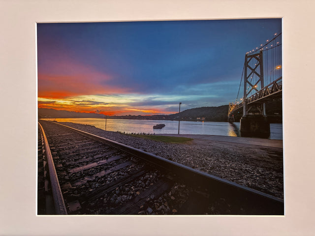 "Sunset, Kenton Bridge + Tracks, Maysville" photograph (mat)