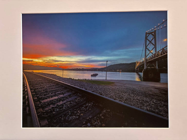 "Sunset, Kenton Bridge + Tracks, Maysville" photograph (mat)