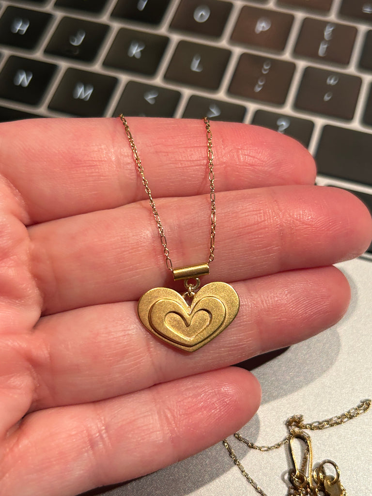 Gold Nesting Heart Pendant Necklace