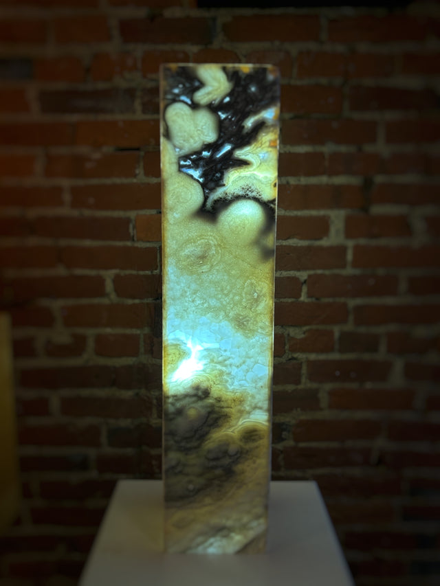 Large Lemon-Lime + Black Calcite Rectangle Lamp