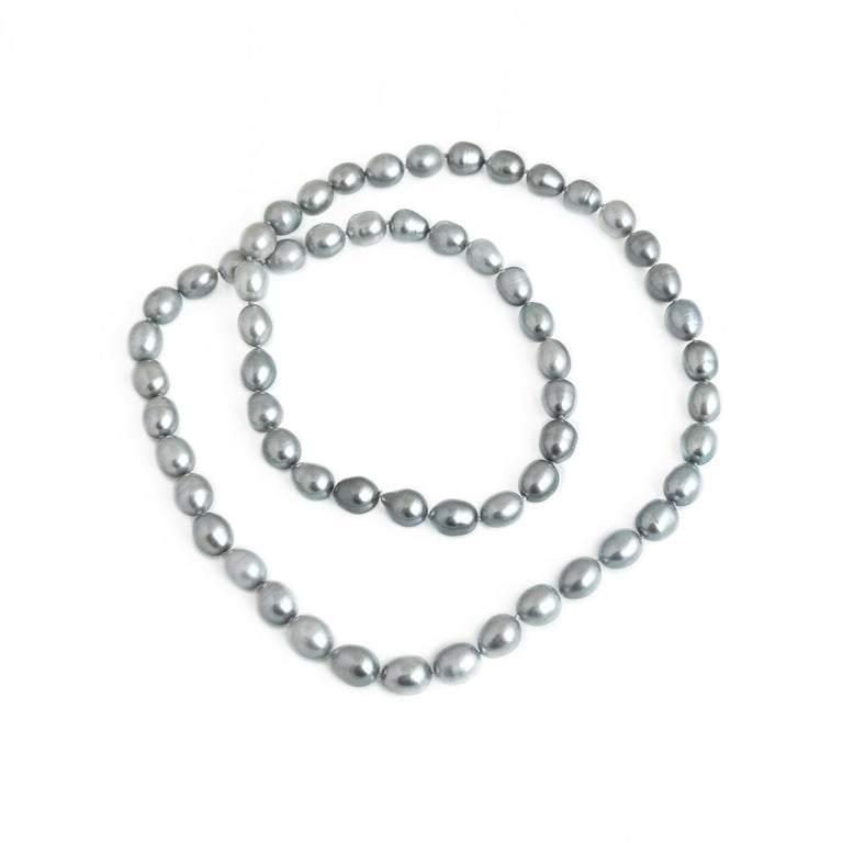 Silver Grey Pearl Opera Necklace