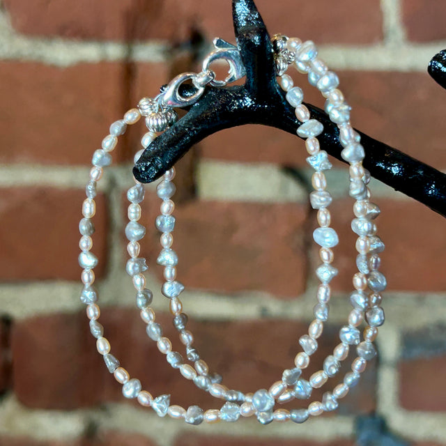 Triple Strand Akoya Keshi & Pink Egg Pearl Bracelet
