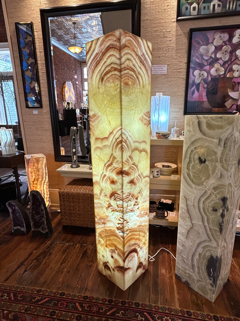 Jumbo Butter Yellow + Russet Ripple Calcite Rectangle Lamp