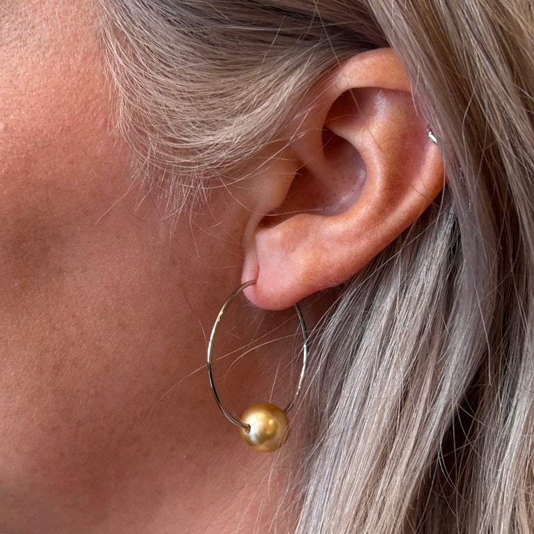 Gold South Sea Pearl Hoop Earrings