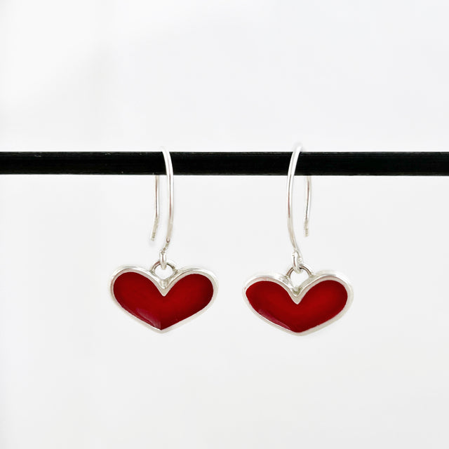 Red + Silver Heart Earrings