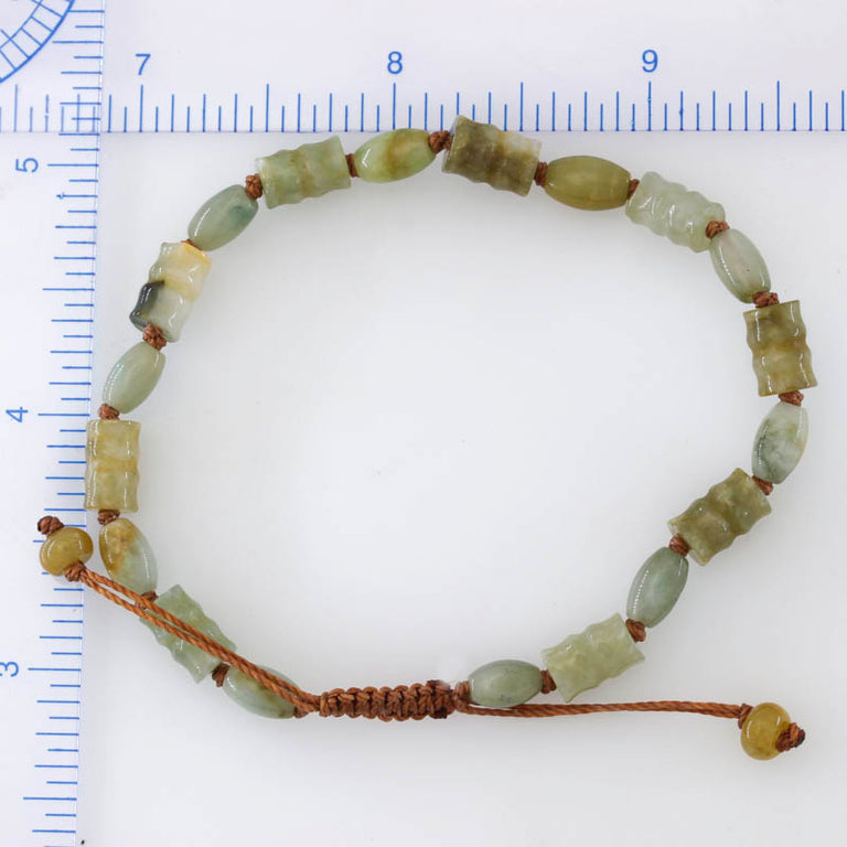 Moss Green Carved Tube & Lotus Bead Jade Bracelet