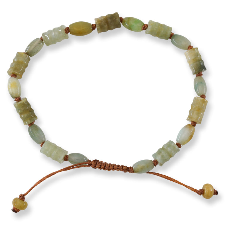 Moss Green Carved Tube & Lotus Bead Jade Bracelet