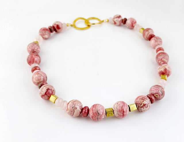 Rhodochrosite + Rose Quartz Bead Necklace