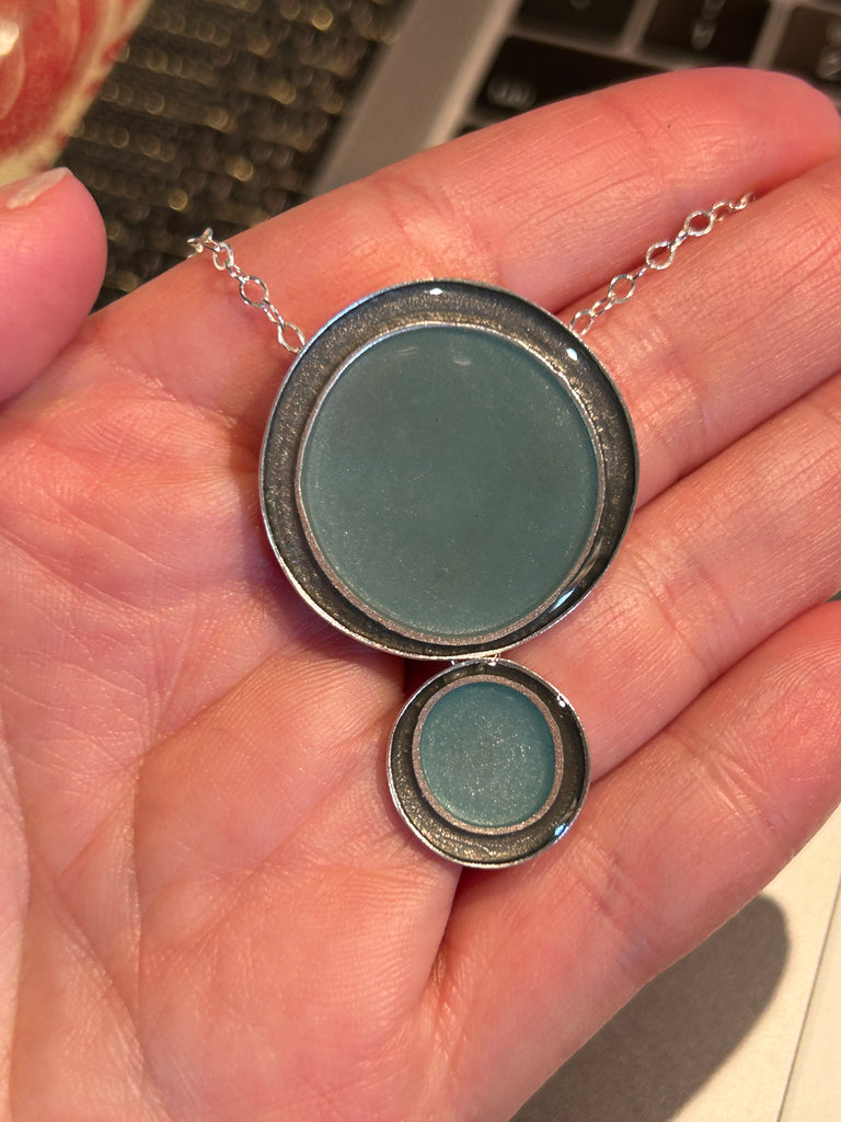 Grey + Blue Double Nesting Circle Pendant Necklace