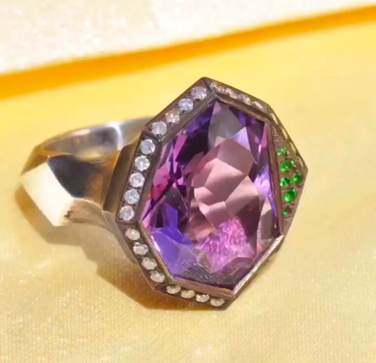 Amethyst + Tsavorite Garnet Ring