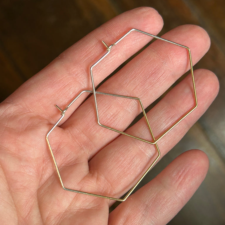 Hexagon Wire Hoop Earrings
