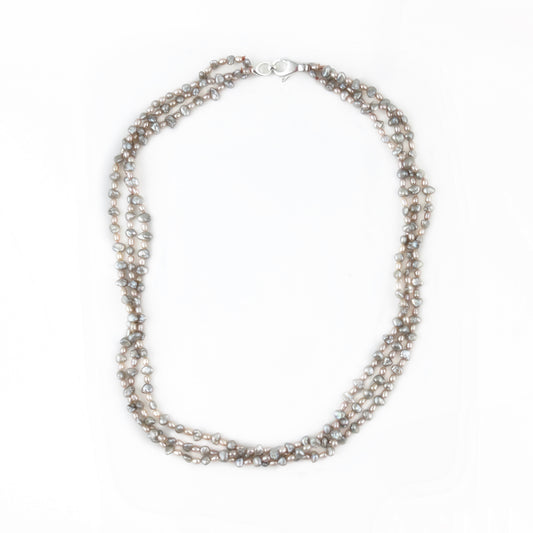 Triple Strand Tiny Akoya Keshi Pearl Necklace