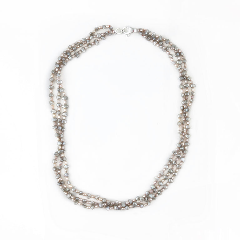 Triple Strand Tiny Akoya Keshi Pearl Necklace